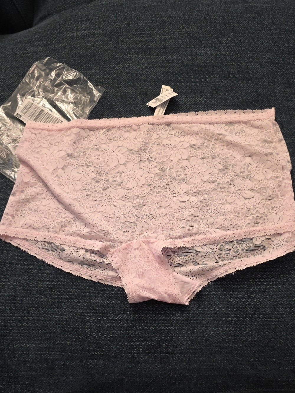 PINK Victoria's Secret Lace Boyshort Panty in Pale Pink